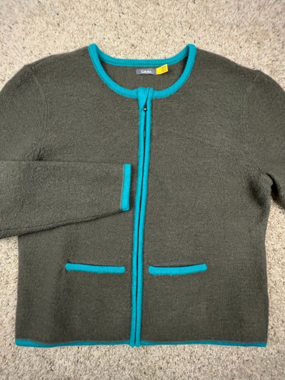 Cabela’s Women Size XL Full Zip Up All Wool Jacket Gray Blue Hiking Camping